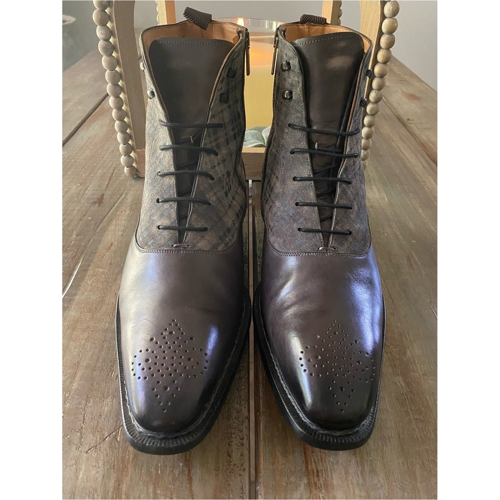 Mezlan Grimaldi Custom Leather Plaid Side Zip Lace Up Boots Shoe Mens 11 M Brown - Picture 7 of 14